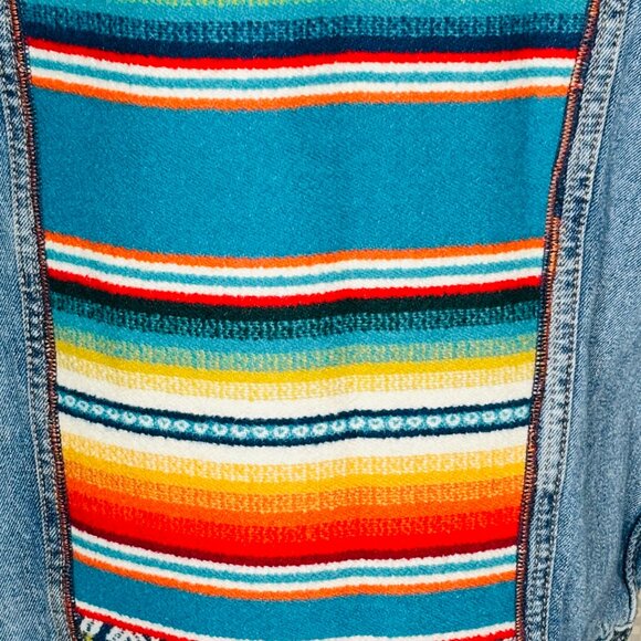 Upcycled Levis Western jean jacket w/colorful Mexican blanket Pendleton wool XL - Picture 4 of 5